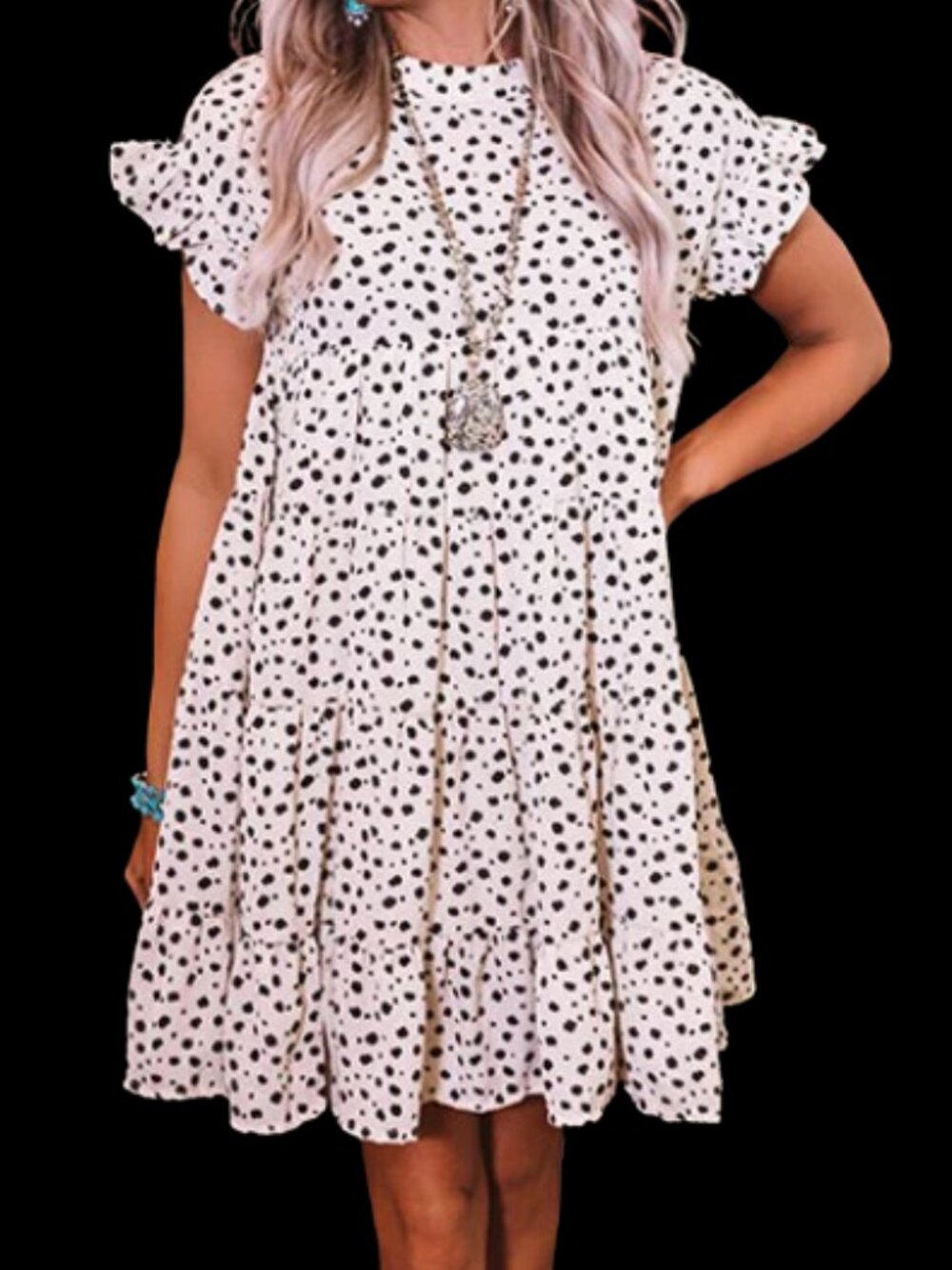 Tiered Babydoll Dress Ivory Black Dots Relaxed Ruffle Flowy Womens 2X Big Hit